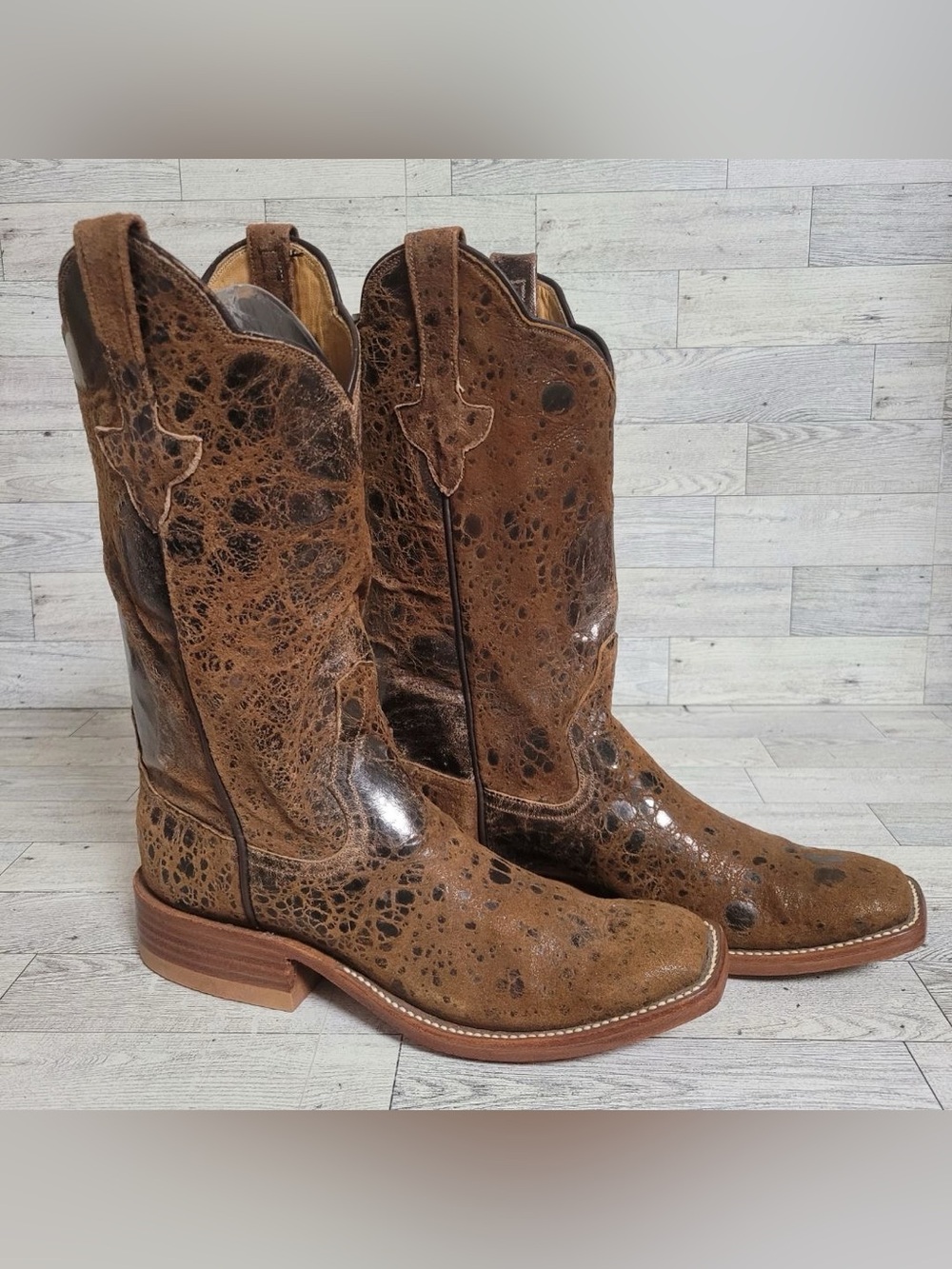 Rios Of Mercedes Cracked Brown Leather Square Toe Cowboy Boots Women’s 6.5 B